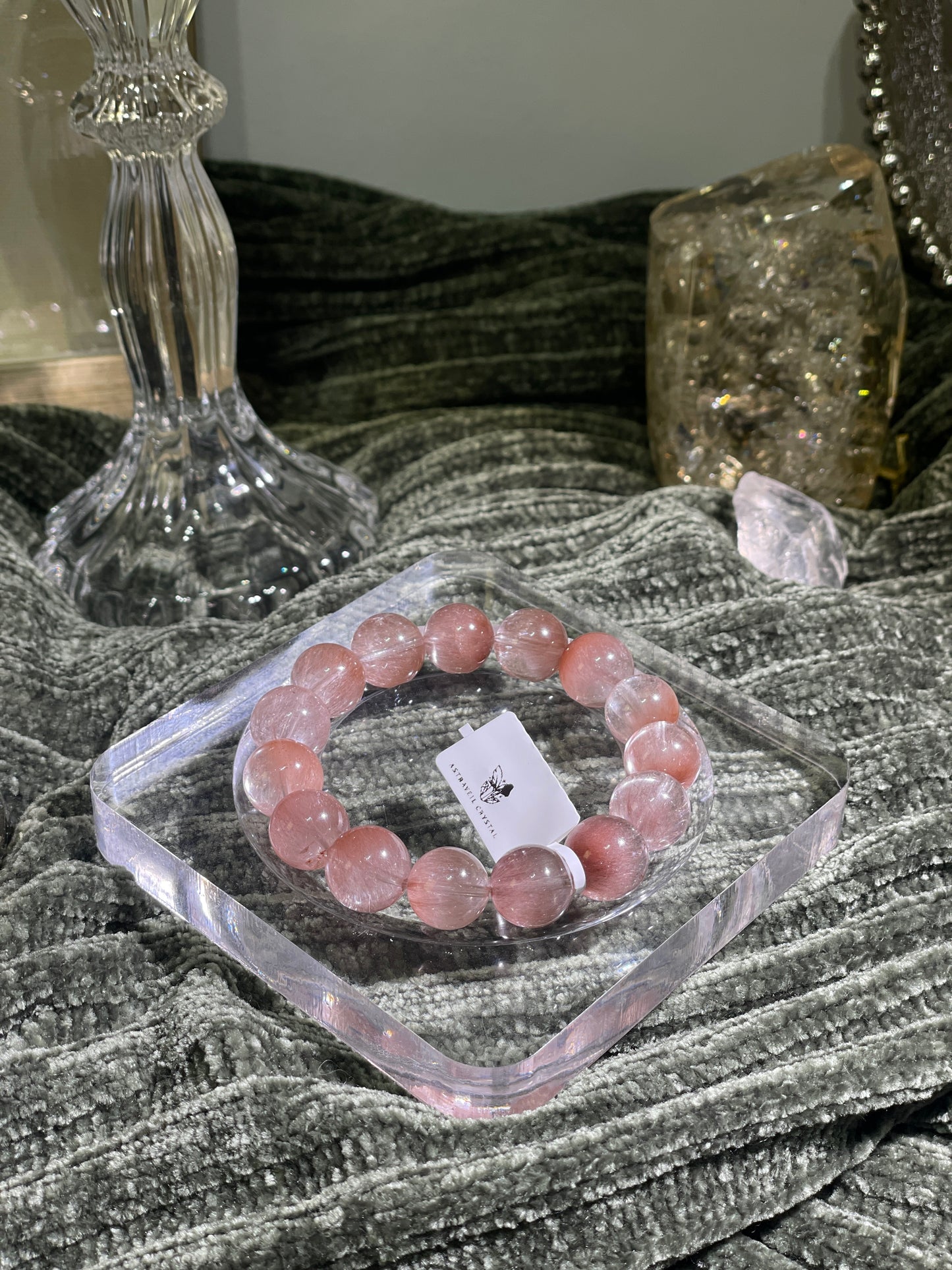 Pink Rutilated Quartz （12.4mm-13.1mm)